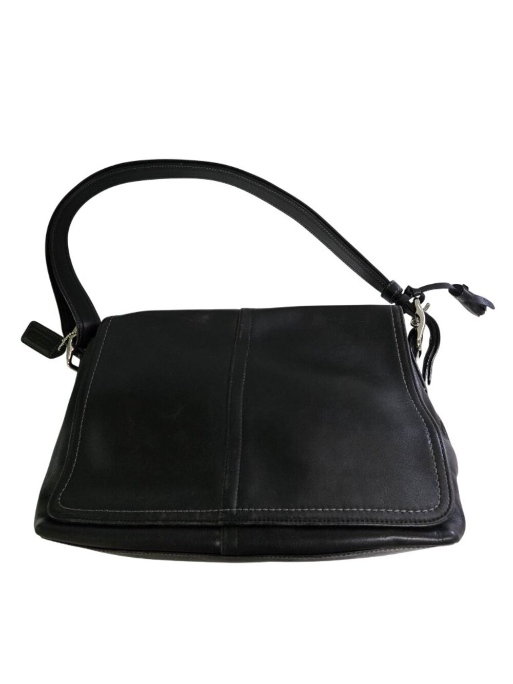 Coach Vintage Y2K Fold Over Flap Bag F10204 Black Leather Logo Bag Charm Tassel